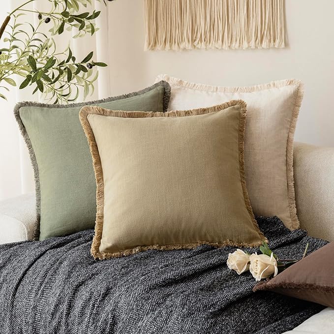 Foindtower Set of 2 Decorative Linen Fringe Throw Pillow Covers Farmhouse - Image 5