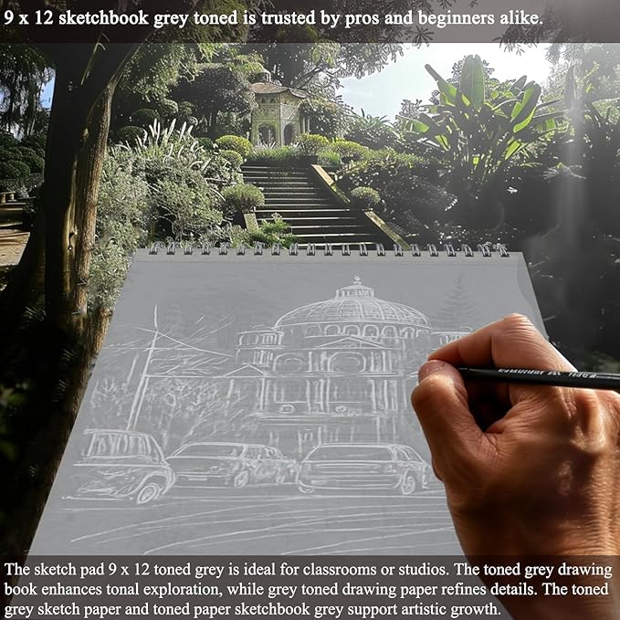Fuxi Toned Grey Sketch Pad, 9x12 Spiral Sketchbook, 60 Sheets Art Paper - Image 7