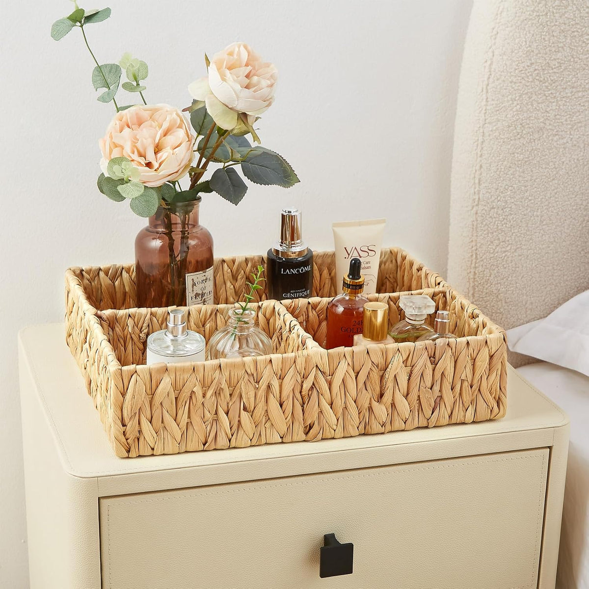 Vagusicc Wicker Divided Storage Basket, Hand-Woven Water Hyacinth Wicker Bask...