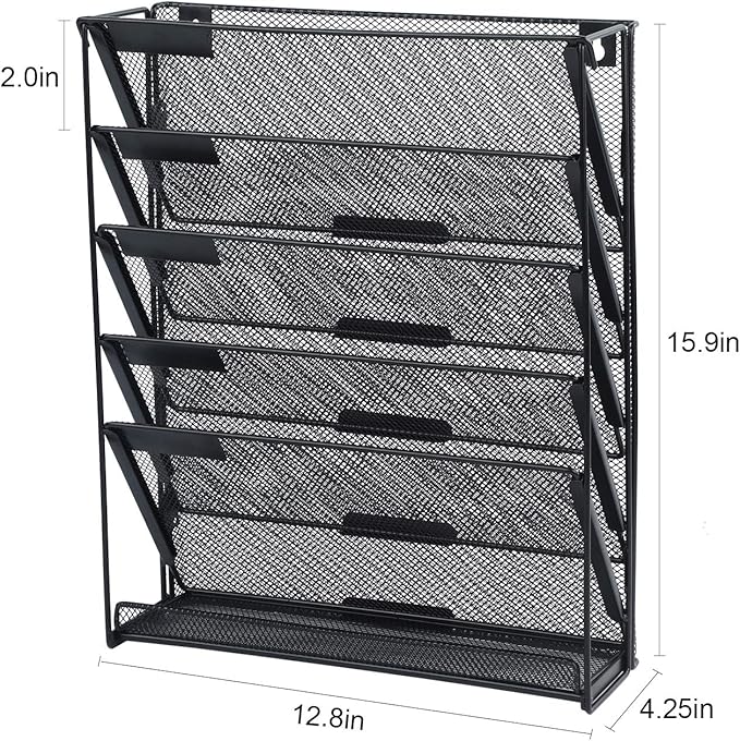 samstar Wall File Holder, 6-Tier Hanging Wall File Organizer Wall Mount Paper - Image 2