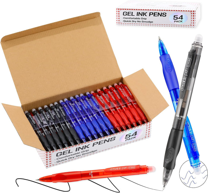 USUAL 54 Pack Retractable Erasable Gel Pens Clicker, Fine Point 0.5mm