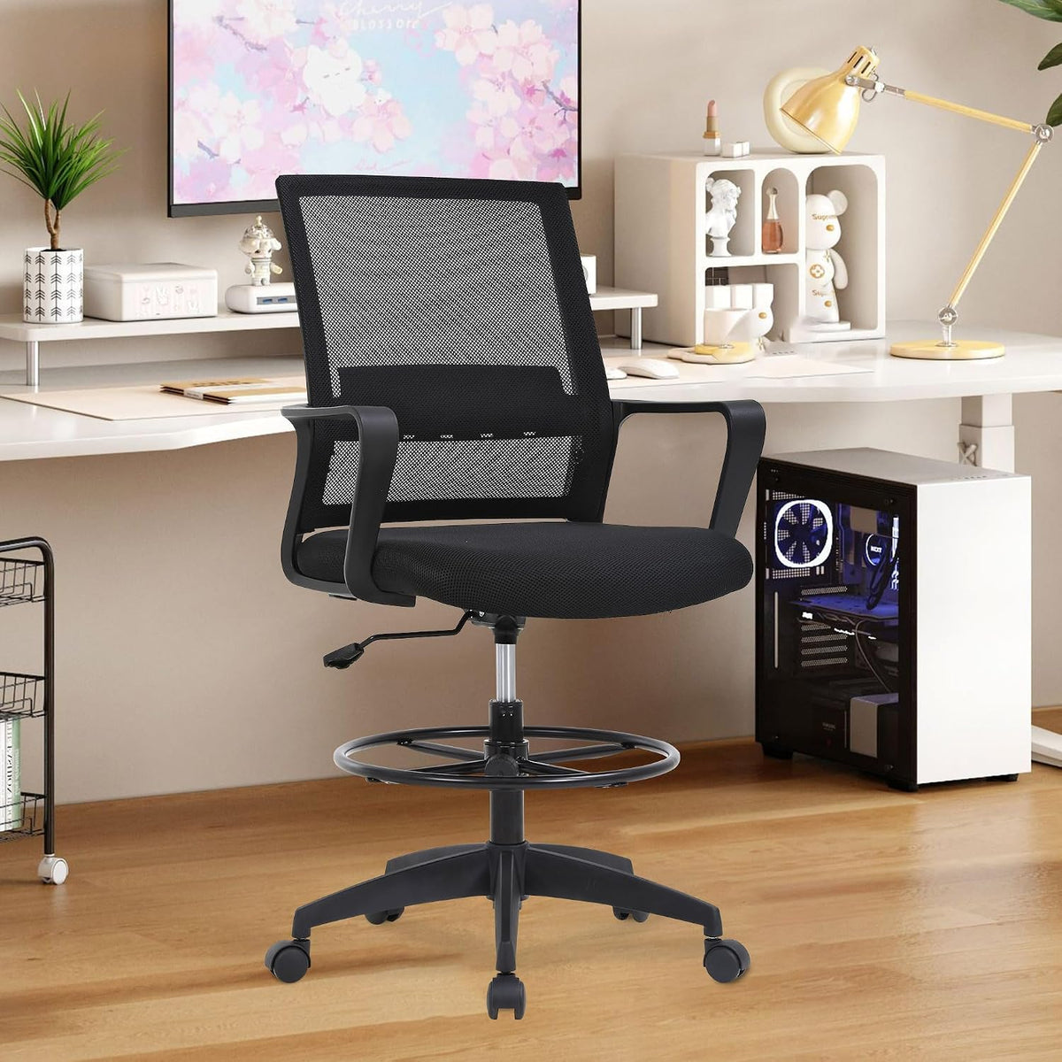 BestOffice | Tall Drafting Chair | Black | with Lumbar Support