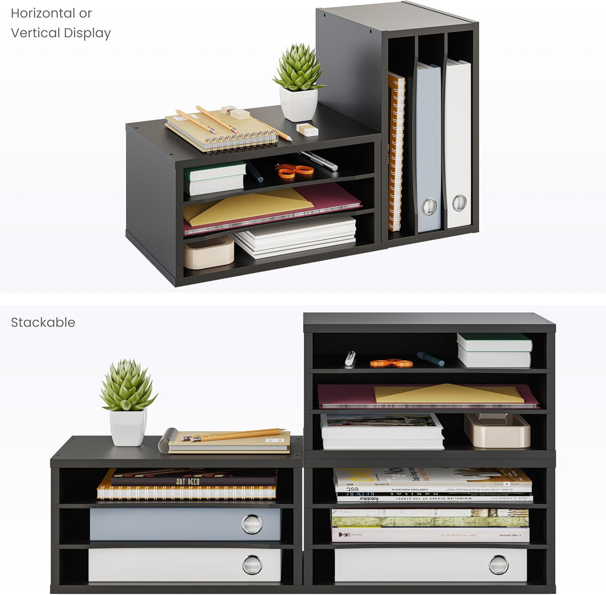 Ballucci File Organizer, 3-Tier Document Paper Sorter, Stackable Wood Desk Or...