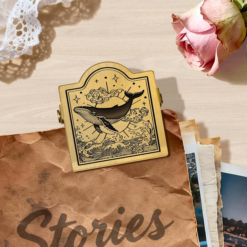 Vintage Journal Clip Waves Whale Ocean Travelers Notebook Clip | Brass Metal Book Page Holder Clips for Notebooks Sketchbooks Bookmarks Planners Journaling Reading Decorations Art Charms