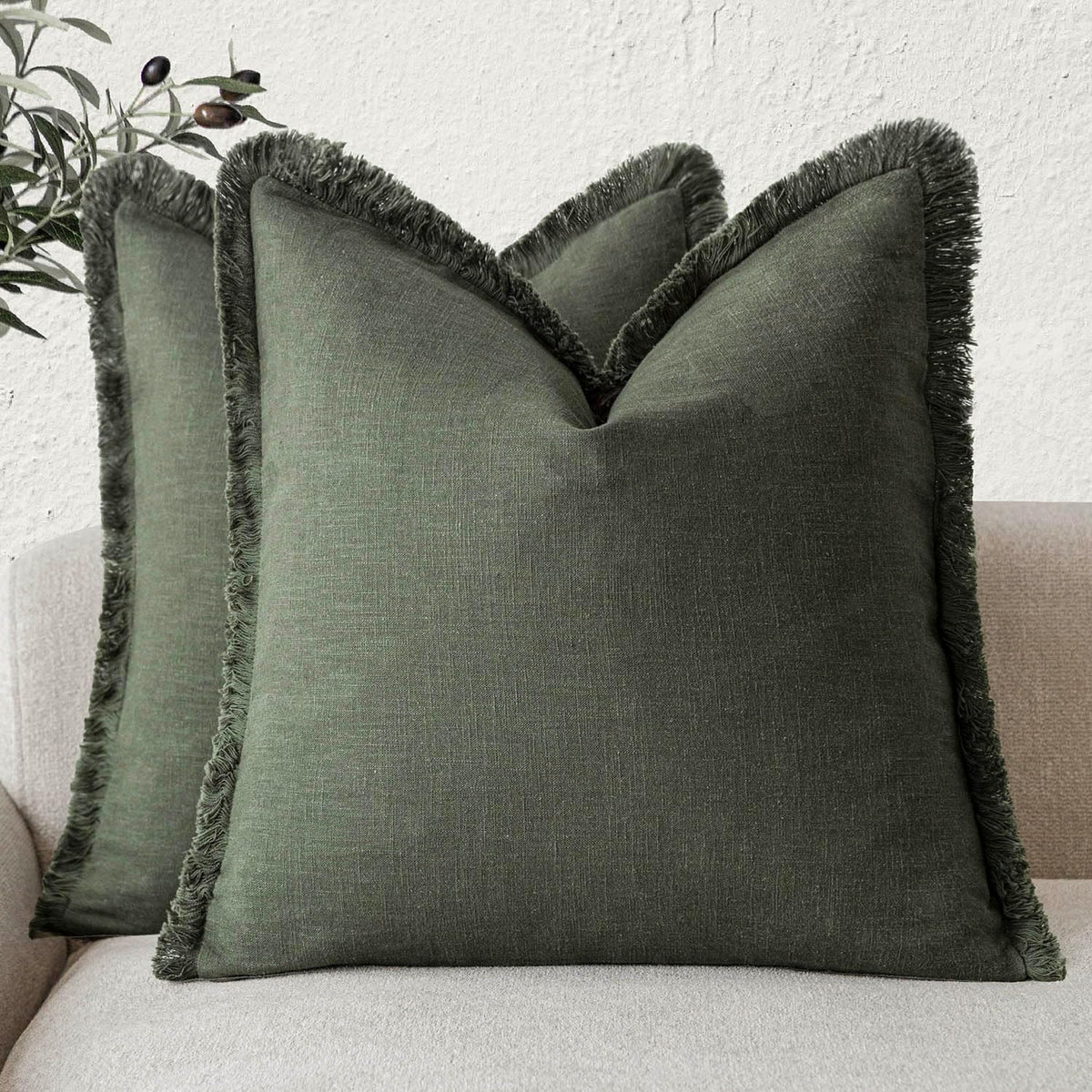 Foindtower Set of 2 Decorative Linen Fringe Throw Pillow Covers Cozy Farmhouse