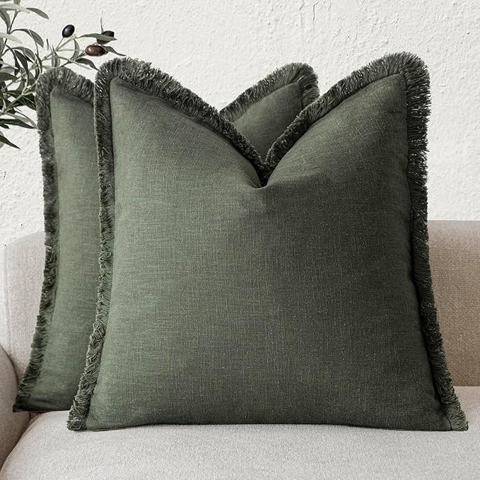 Foindtower Set of 2 Decorative Linen Fringe Throw Pillow Covers Cozy Farmhouse by Foindtower