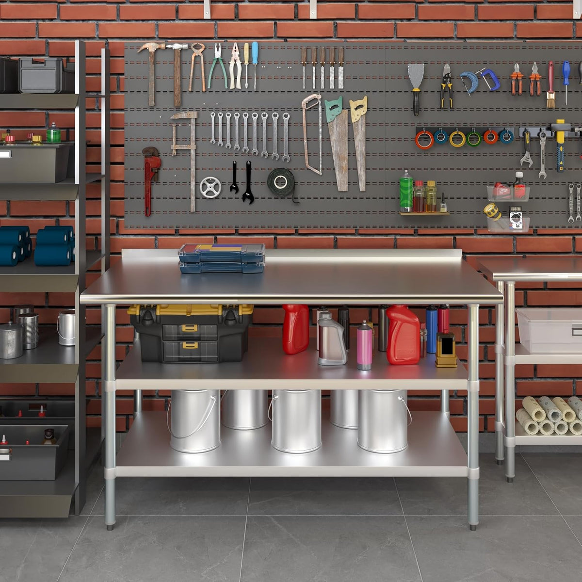 AmGood Stainless Steel Work Table with 1.5" Backsplash and 2 Shelves | M...