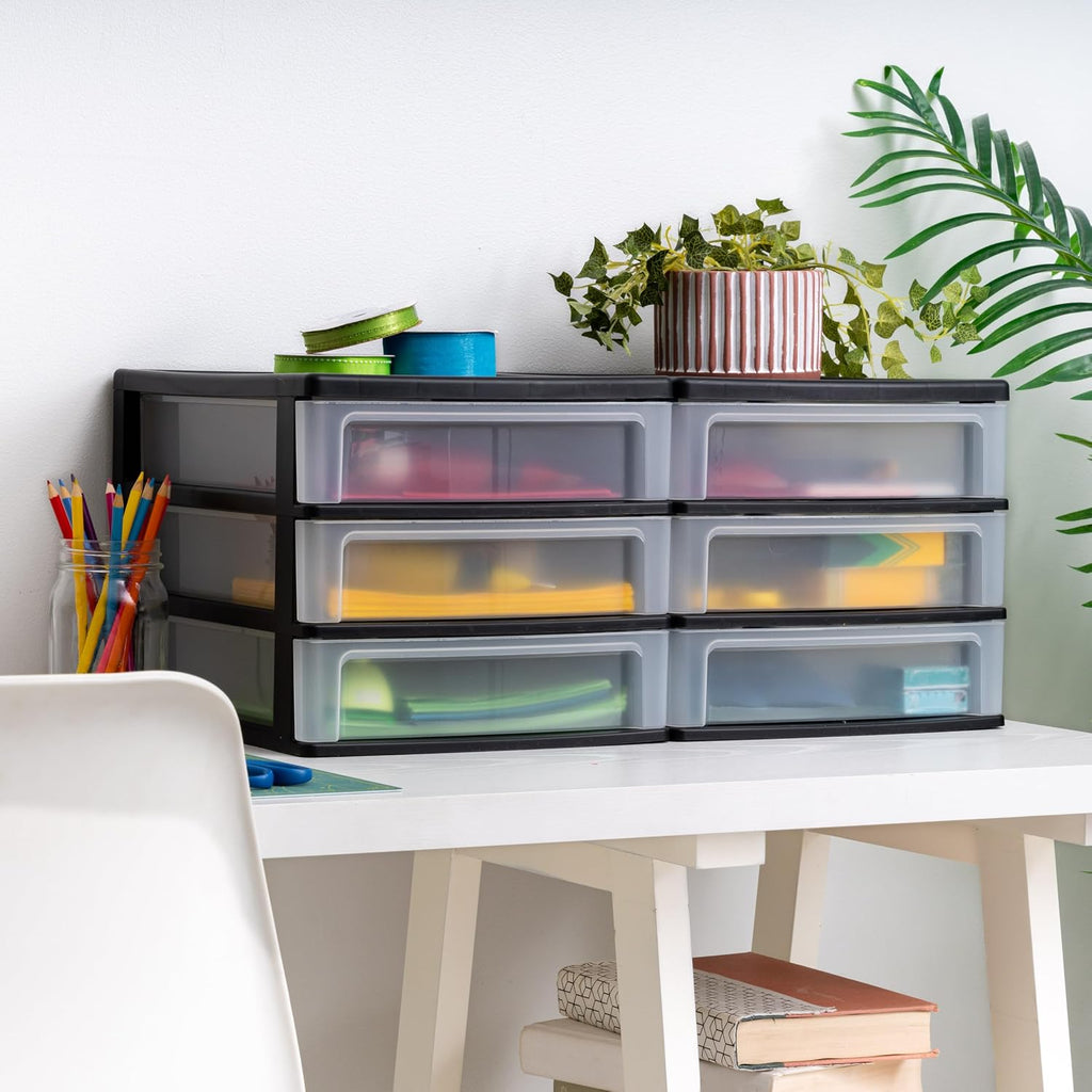 iris usa 2-pack, 3-drawer medium plastic stacking desktop, package contents
