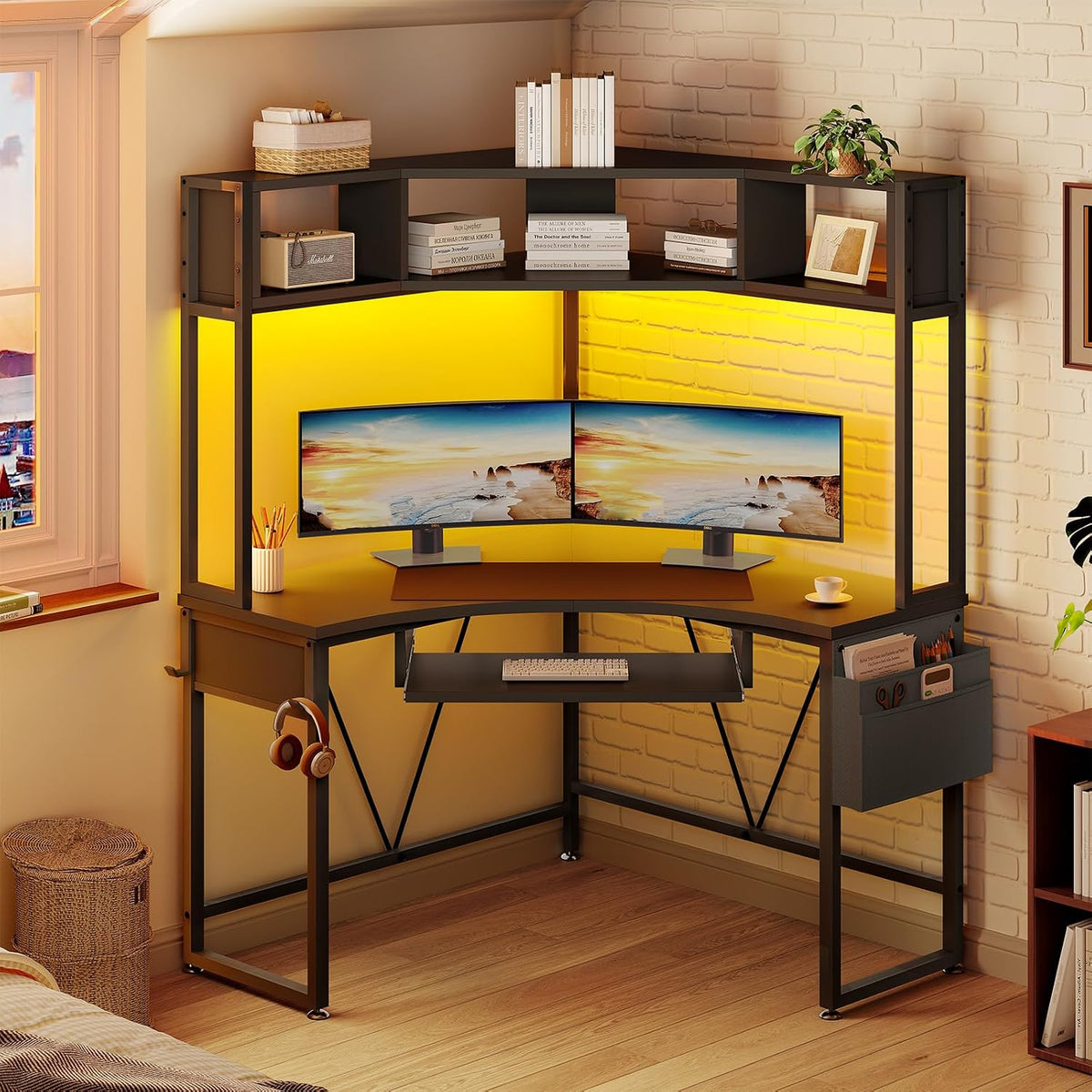 SEDETA 39" Spacious Corner Desk with Hutch, Storage for Small Space, Black