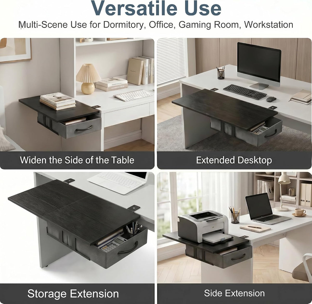 Desk Extender Tray, 24" x 12" Clamp On Desk Extension Shelf with Dr...