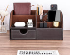kingfom pu leather desk organizer pen pencil holder, front angle view