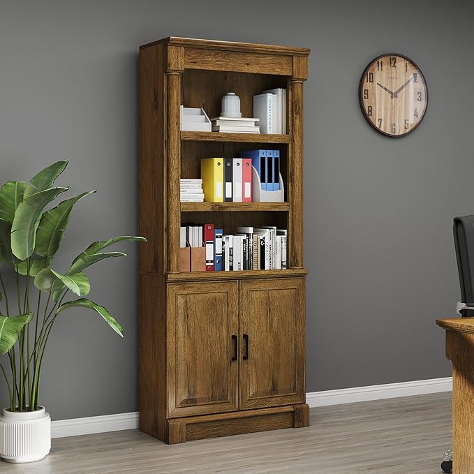 72" Roman Column Bookcase with Double Door Cabinet, 5 Tiers Tall Bookshelf - Image 3