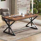 55” Computer Desk, Industrial Brown Home Office Desk Rustic Brown | Wooden Metal Executive Pc Computer Desk Table, Wood Student Gaming Study Computer Table for Bedroom Living Room