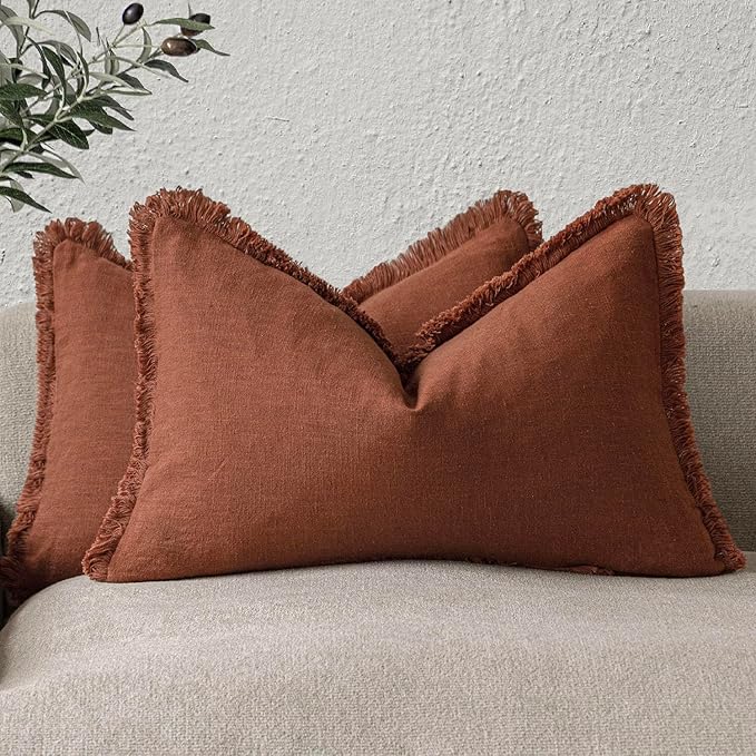 Foindtower Set of 2 Decorative Linen Fringe Lumbar Throw Pillow Covers by Foindtower