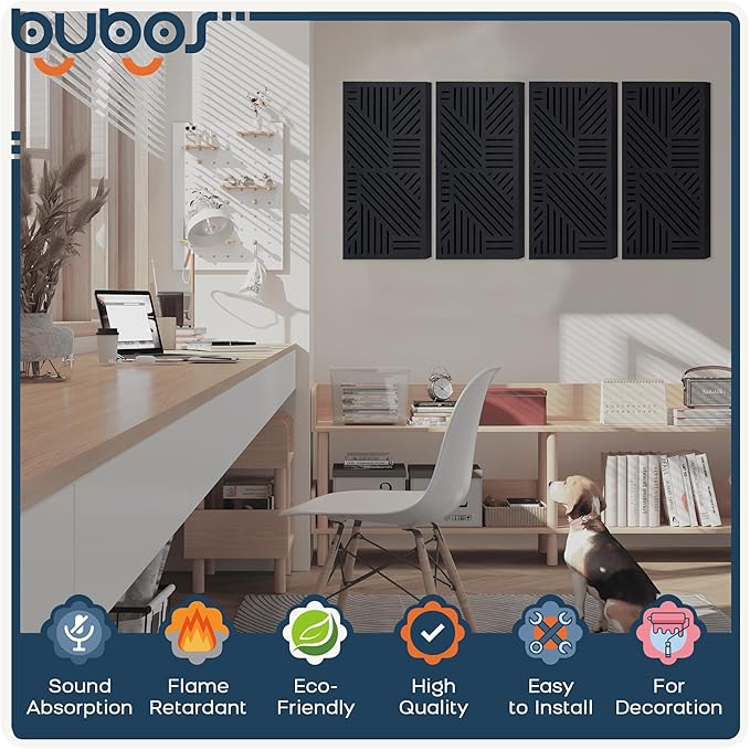 BUBOS 4 PACK Thickened Acoustic Panels, 23.6''x11.8'' Self-Adhesive Sound - Image 3