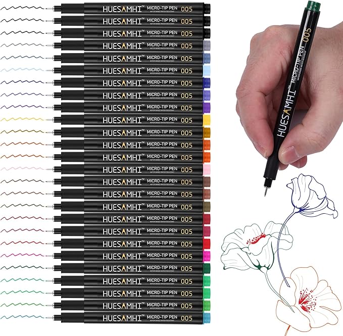 huesamhi 005 Micro Pen 23 Colors and 3 Black 0.20mm Fine Tip Waterproof Ink - Image 6