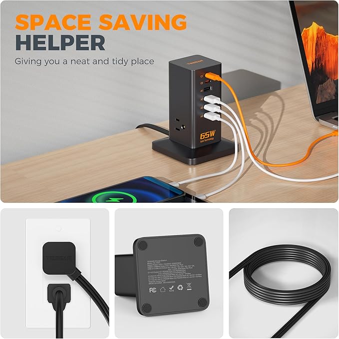 USB Charging Station for Multiple Devices PD 65W, TESSAN 9-in-1 USB C Charger - Image 5