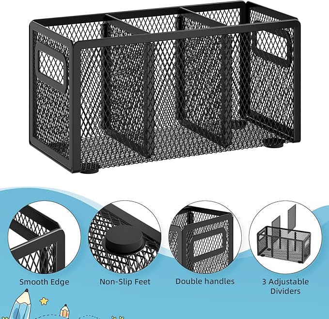 Marbrasse Mesh Pen Holder for Desk, Pencil Holder Desk Organizer 3 Adjustable - Image 4
