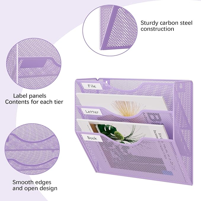 EasyPAG 3 Pocket Mesh Wall File Organizer, Hanging Paper Folder Holder - Image 3