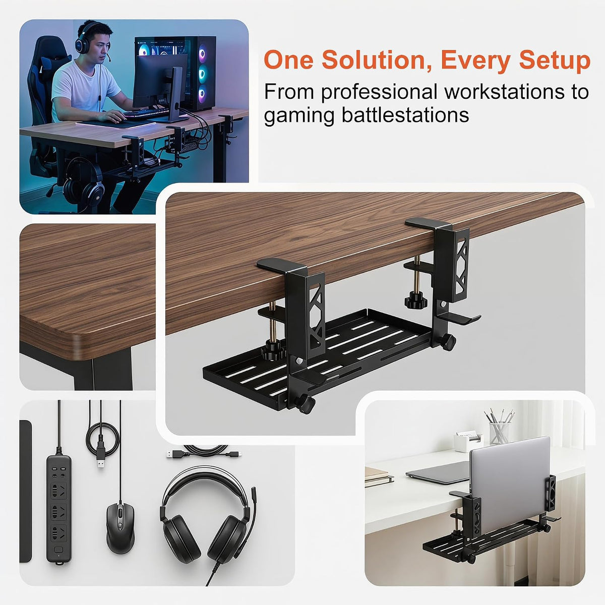Loscarol Adjustable Under Desk Laptop Holder with Cable Management Tray