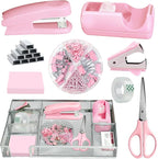 Pink Office Desk Accessories, Desk Drawer Organizer, Stapler and Tape Dispenser by Unknown