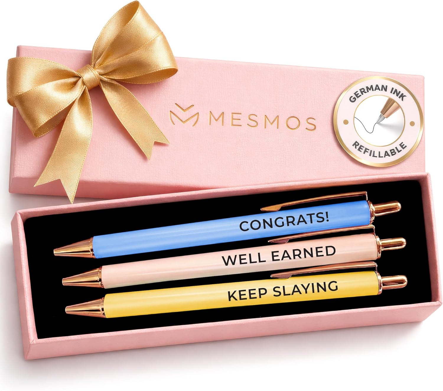 MESMOS 3pcs High End Luxury Congratulations Gifts for Women, Job Promotion Gifts for Women, Thank You Gift for Teacher, Employees, Coworkers, Mentors & Managers German-Ink & 1mm Swiss-Tip Luxury Pen.