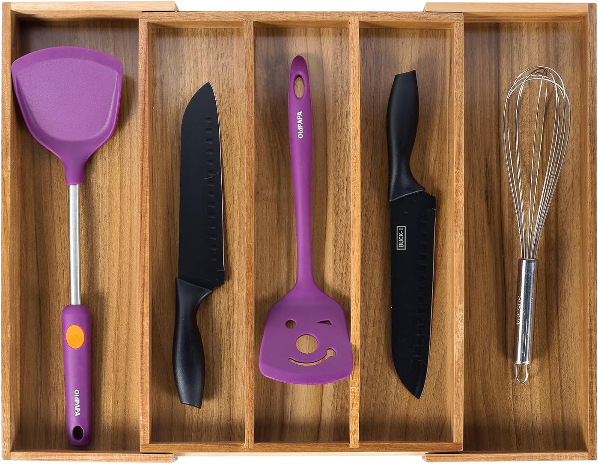 Utoplike Acacia Kitchen Drawer Organizer Expandable, Utensils Cutlery Tray