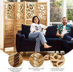 Room Divider Wood Carved Wall Divider Indoor Folding Portable Partition Screen - Image 2