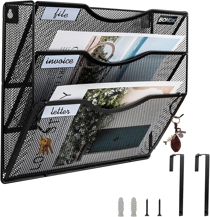 BOHDK Wall File Organizer, 3 Tire Hanging File Folder Mail Organizer, Vertical by BOHDK