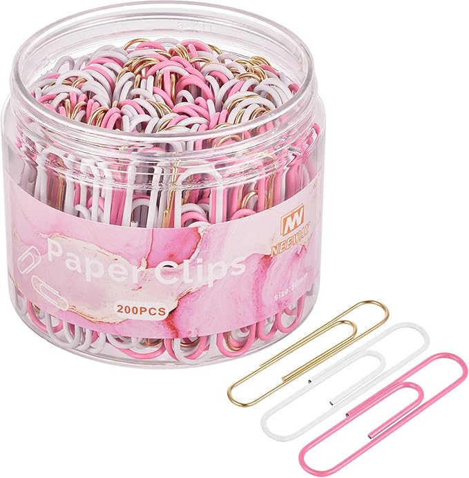 NEEWAY 200pcs Large Pink Paper Clips, 2 Inch Jumbo Paper Clip, Ceative Colored by NEEWAY