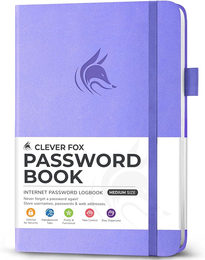 Clever Fox Password Book with alphabetical tabs. Internet Address Organizer by CleverFox