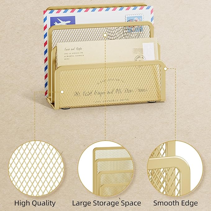 Marbrasse Mail Organizer for Desk, 3-Slot Mesh Metal Mail Holder countertop - Image 2