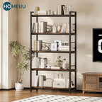 5 Tier Bookshelf 31.49" Width, Book Organizers and Storage, Wood and Metal Tall - Image 4