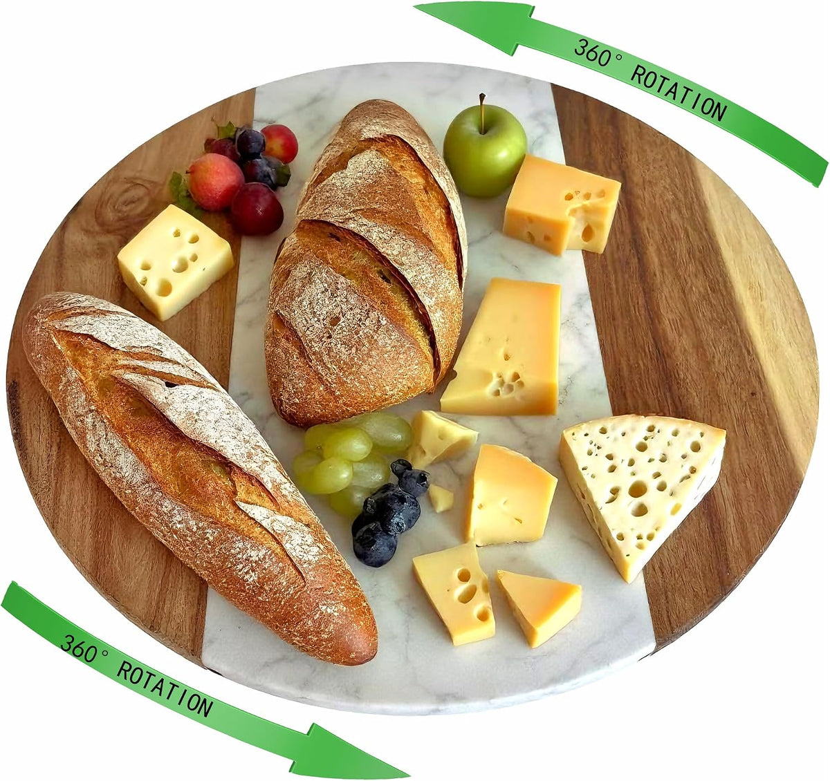 13" Marble & Wood Lazy Susan, Rotating Stone Tabletop Tray