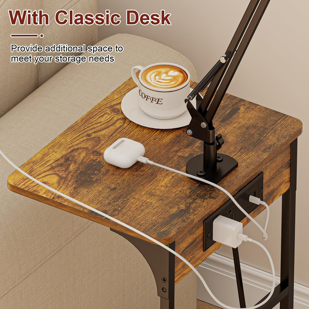 Cidaziya Floor Kindle Phone Tablet Stand with Side Table & Charging Station