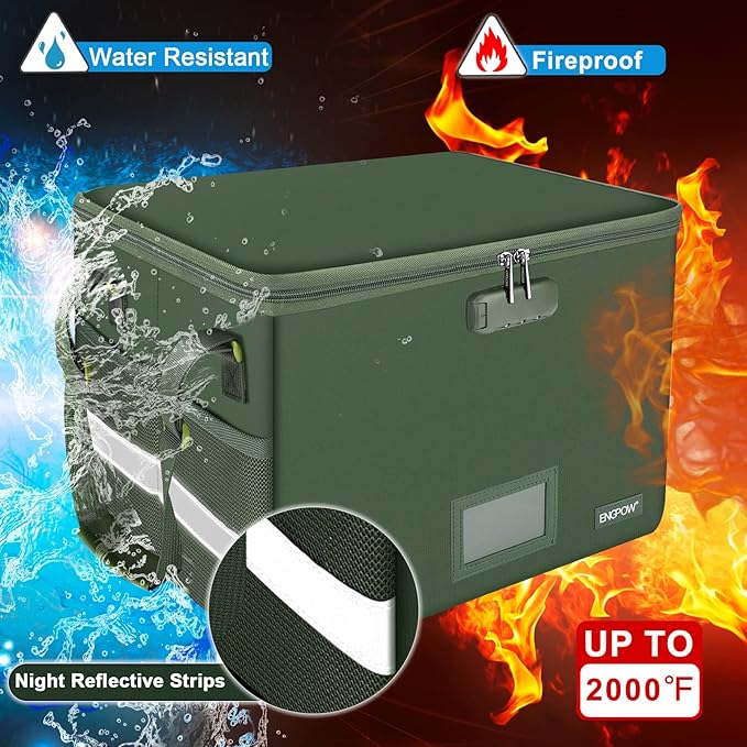 ENGPOW File Box with Lock, Fireproof Document Box with Zipper Lid, Collapsible - Image 3