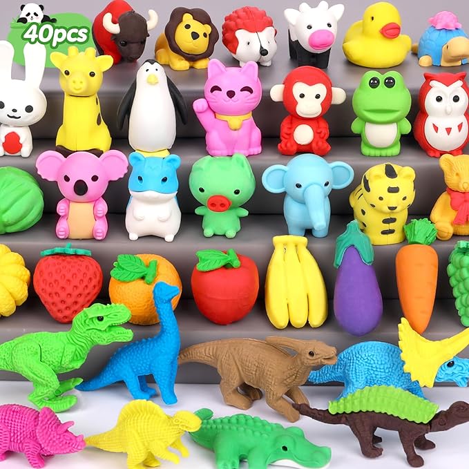 Palmatte 40PCS Mini Animal Erasers Kids Prizes Treasure Box Toys Classroom by Palmatte