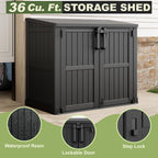 36 cu ft resin outdoor storage shed, weatherproof showing dimensions
