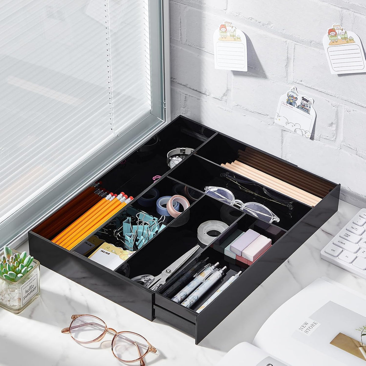 Briwooody Black Acrylic Drawer Organizer Expandable,7 Compartments,Large