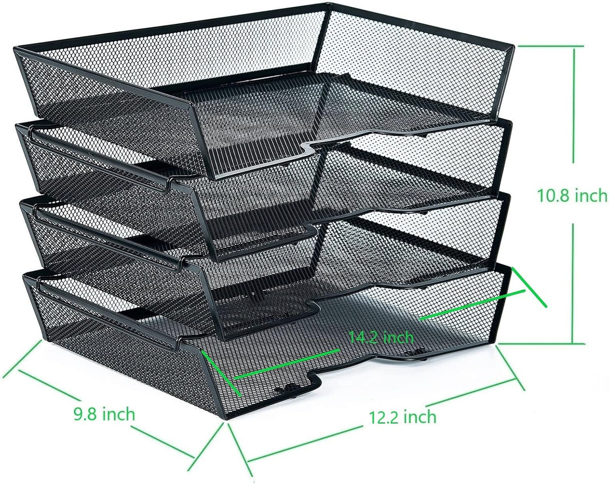 SETTFRFE 4 Tier Metal Letter Tray Desk Organizer-Stackable Paper Tray,Black