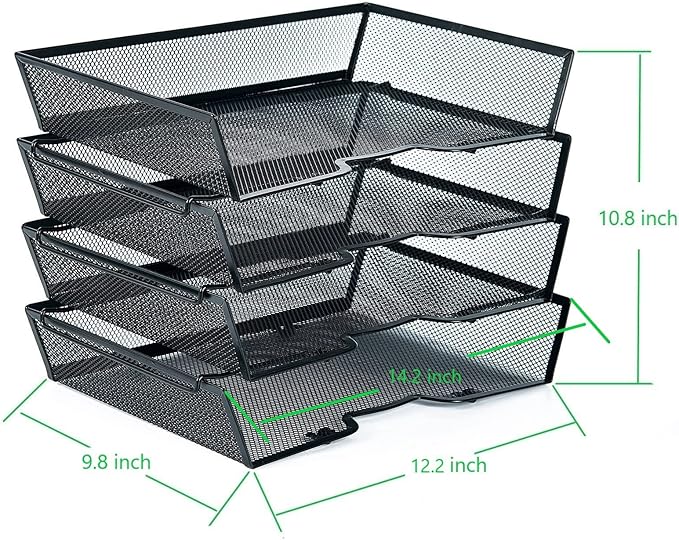 SETTFRFE 4 Tier Metal Mesh Desk Organizer-Stackable Letter Trays - Image 7