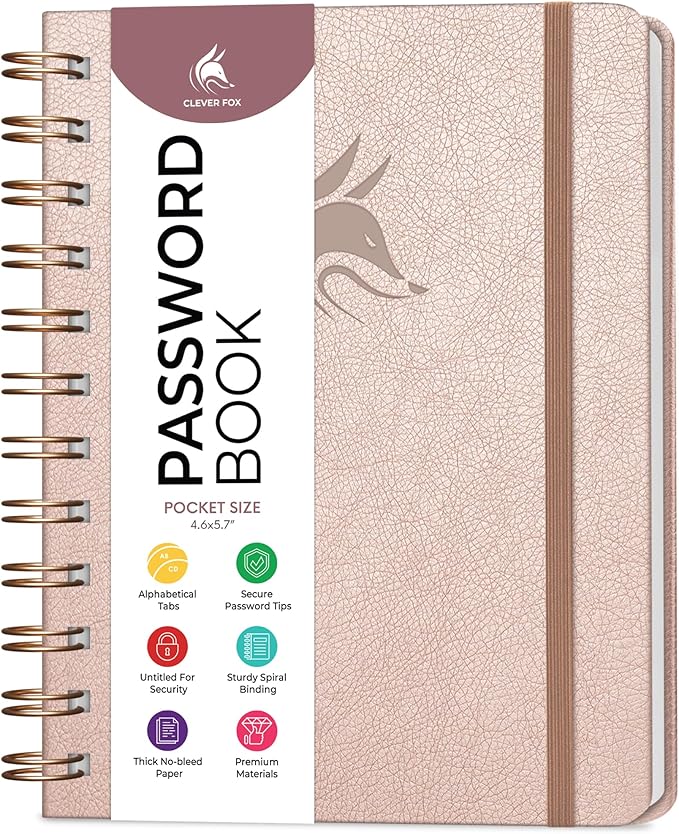 Clever Fox Password Book Spiral – Mini Internet Address & Password Organizer by CleverFox