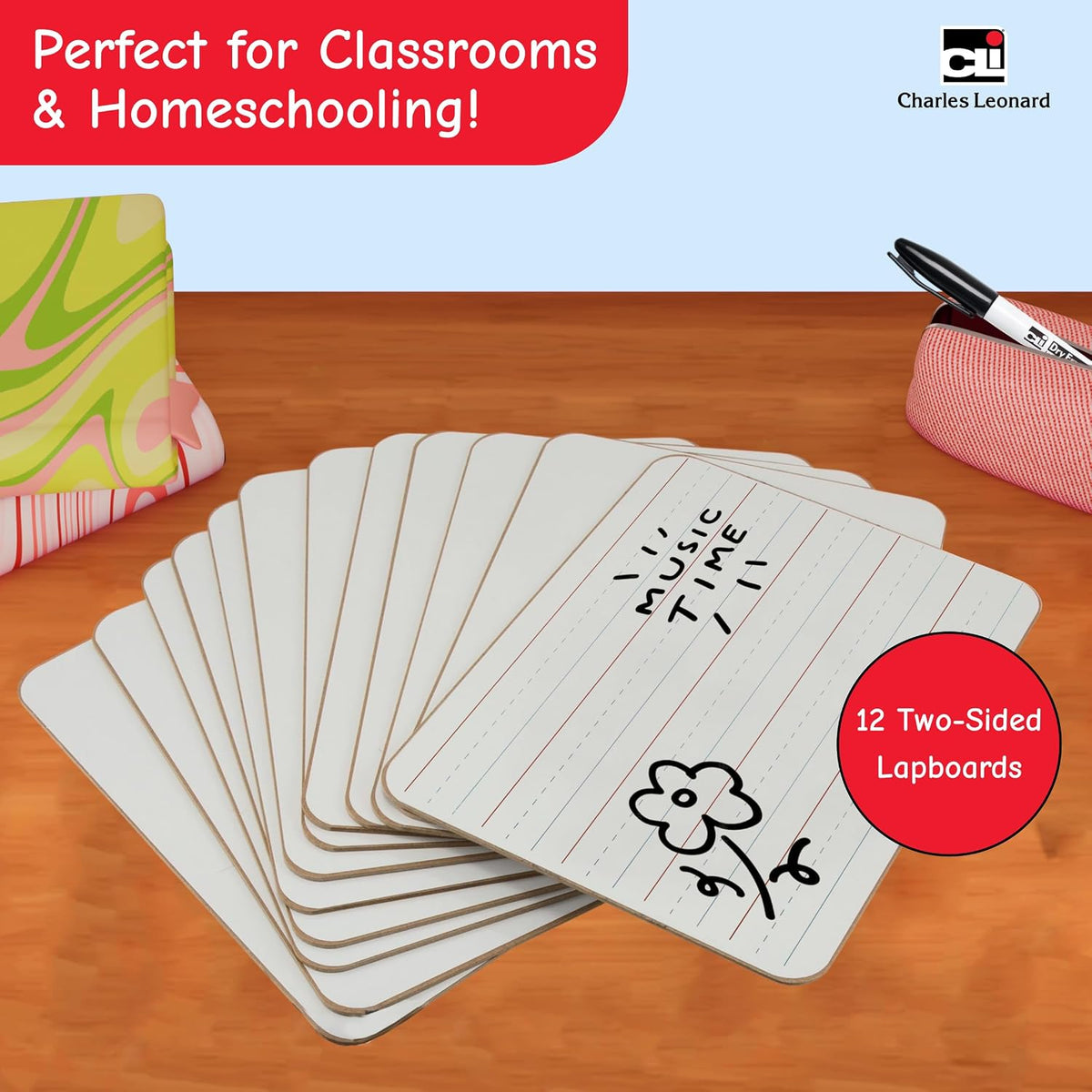 Charles Leonard Dual-Side Mini Dry Erase Boards, Classroom Pack of 12
