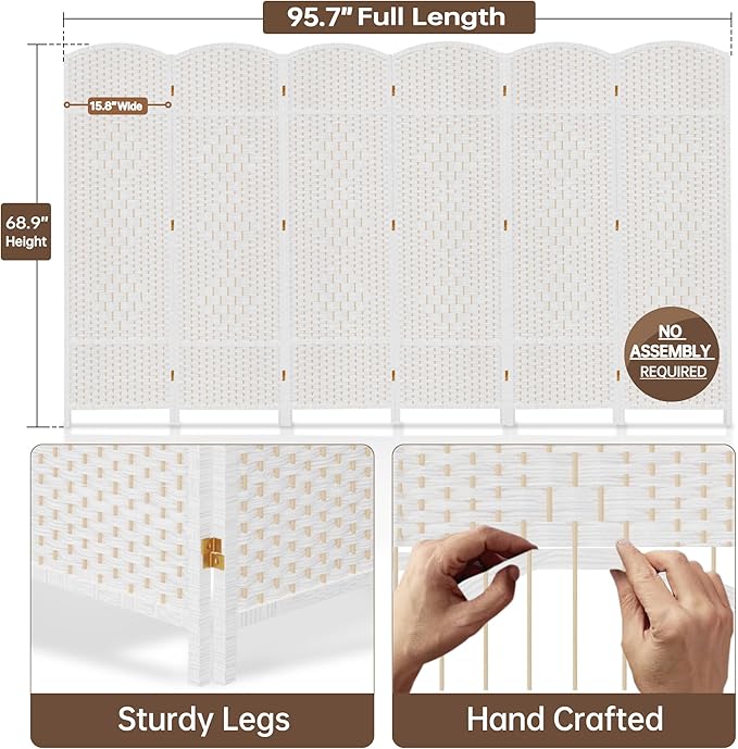 DURASPACE 6 Panel Room Divider, 6ft Tall Folding Privacy Screen, 360°Rotation - Image 4