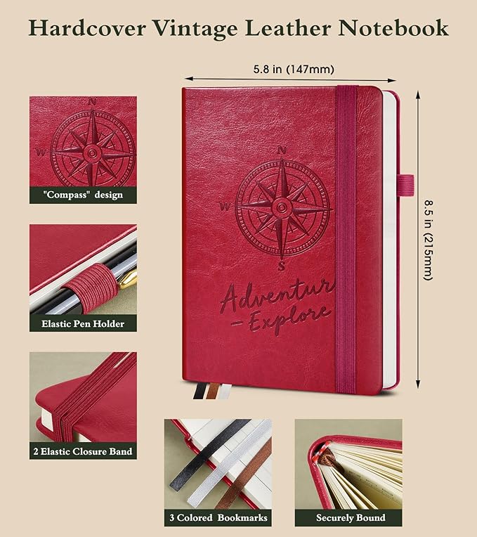 PAIBAS Lined Journal Notebook for Women Men, 160 Pages, A5 Hardcover Vintage - Image 2