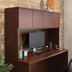 Pemberly Row Engineered Wood 60" x 36" Hutch, Classic Cherry Finish, Hidden Storage Behind Four Doors, Durable Office Desk Hutch for Workspace Organization