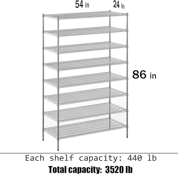 Regal Altair 24" Deep x 54" Wide x 86" Height Wire Shelving Kit | 8-Tier | NSF - Image 3
