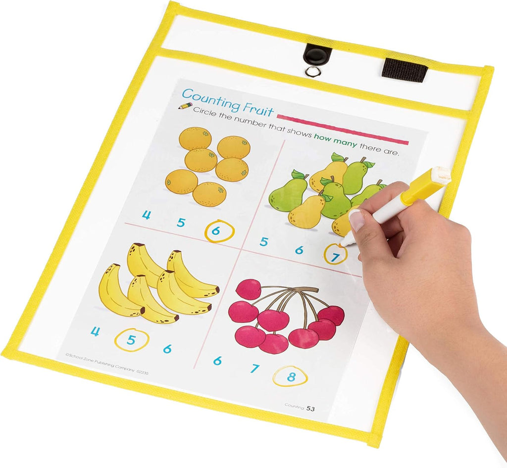 Magnetic Dry Erase Pockets by Two Point (6-Pack) - Portrait - Clear Dry Erase Pocket Sleeves, Job Shop Ticket Holders, Clear Paper Sleeves Protectors, Magnetic Pouch