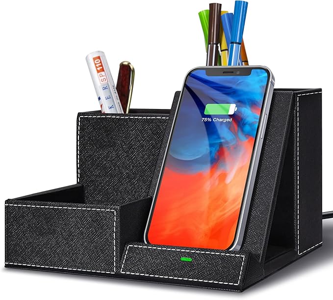 TopMade Wireless Charger with Desk Nightstand Organizer, PU Leather Pen Pencil by TopmadeProduct-Ordernow