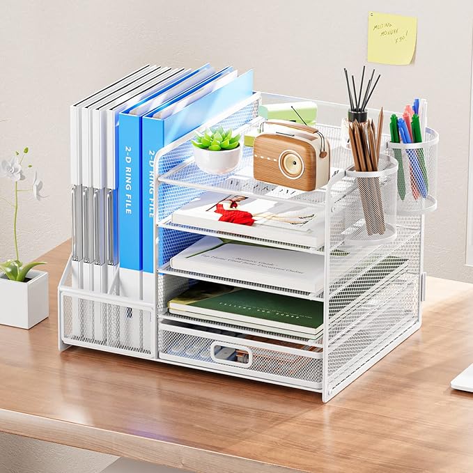 Marbrasse Desk Organiser with File Holder, 5-Tier Paper Letter Tray Organiser - Image 3